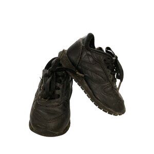 Reebok toddler Kids Size 5 Black Lace-Up Classic Leather Sneakers Athletic Shoes